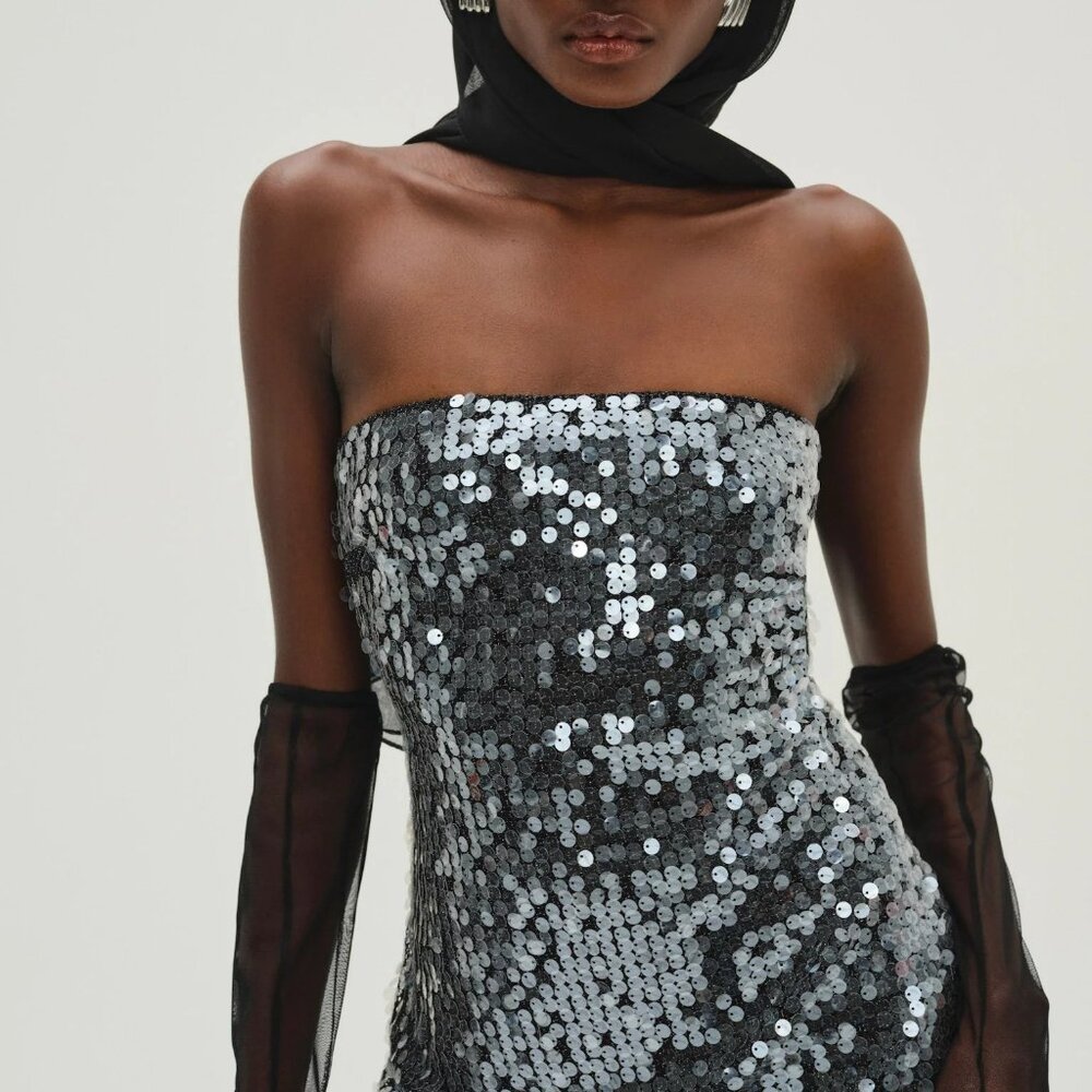 Black For Love And Lemons “Christelle” Sequin Maxi Gown Size Small NWT - Picture 9 of 17